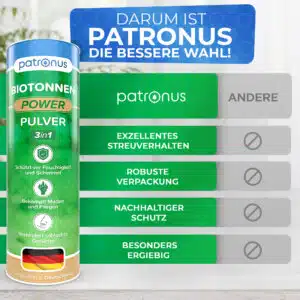 Patronus Biotonnenpulver gegen Maden im Vergleich zum anderen Mittel