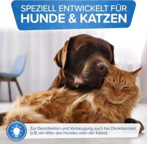 Bild von einem Hund und einer Katze. Patronus Anti Giardien Sprays- entwickeld speziell für Hunde und Katzen