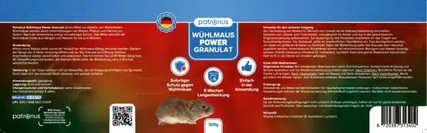 Patronus Wühlmaus Power Granulat Verpackung- vor und Rückseite