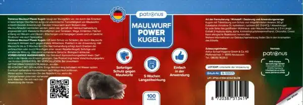 Patronus Maulwurfkugel Verpackung- Vor und Rückseite