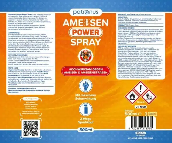 Patronus Ameisen Power Spray Produkthinweise