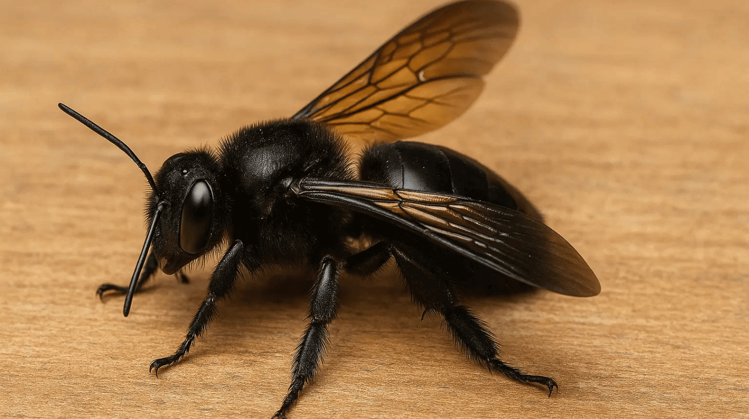 großes schwarzes insekt mit flügeln und stachel
