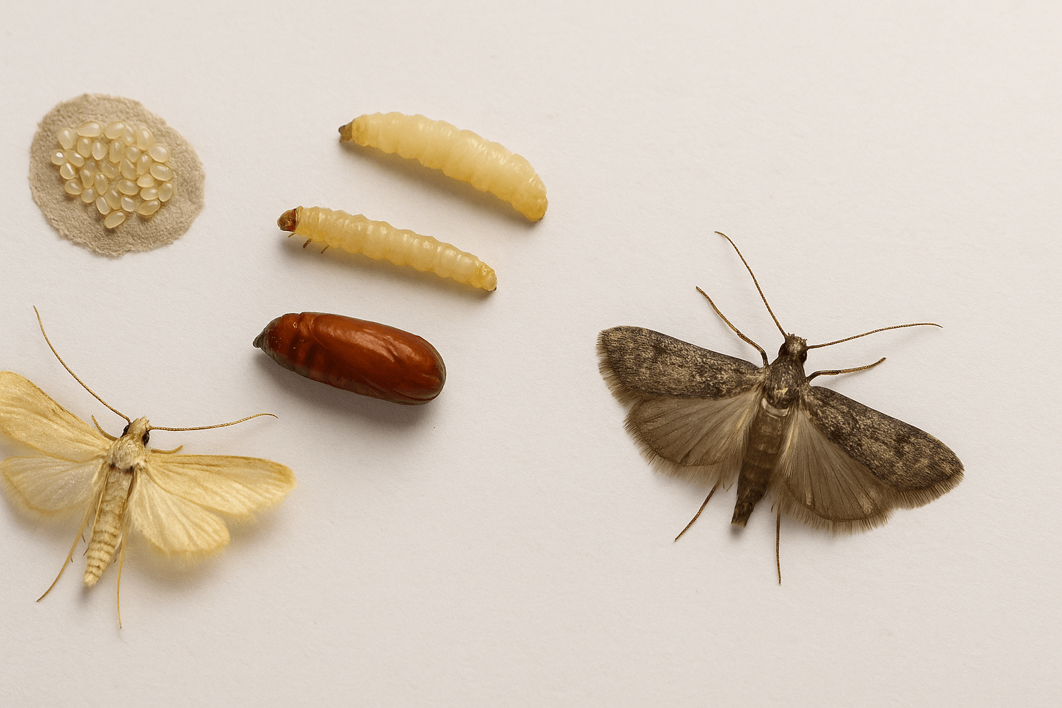 aussehen und entwicklungszyklus der mottenarten-kleidermotten und lebensmittelmotten