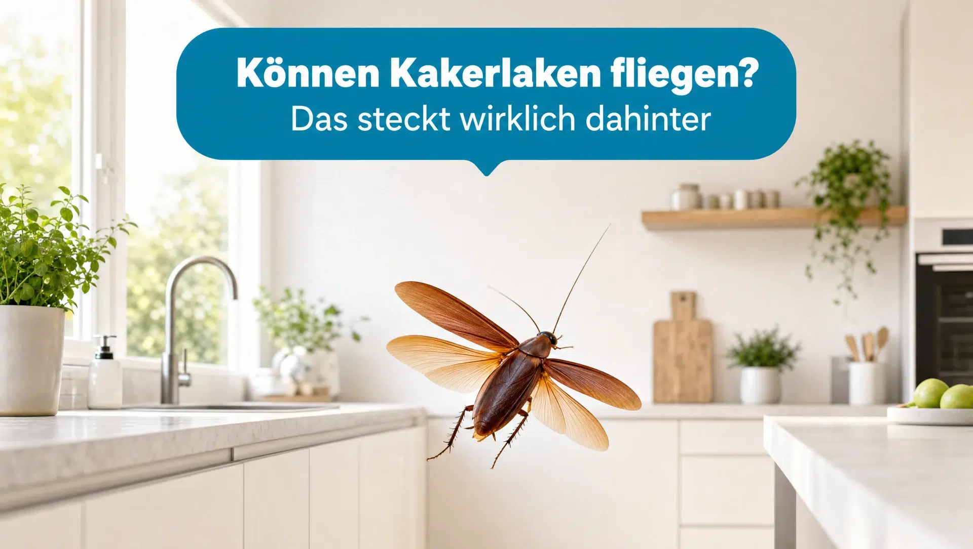 Können Kakerlaken fliegen – fliegende Schabe in einer hellen Küche