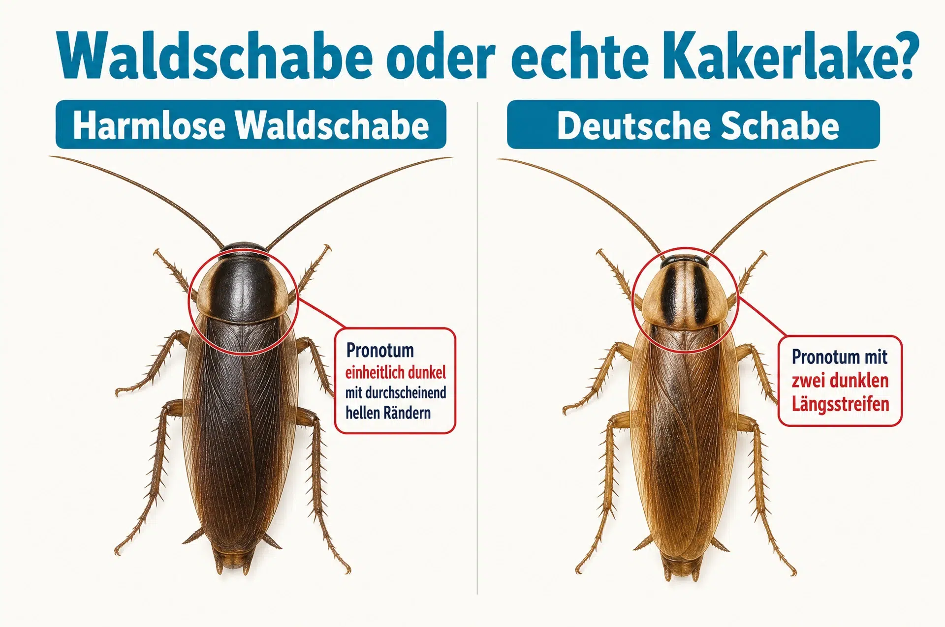Fliegende Kakerlake oder harmlose Waldschabe am Halsschild erkennen