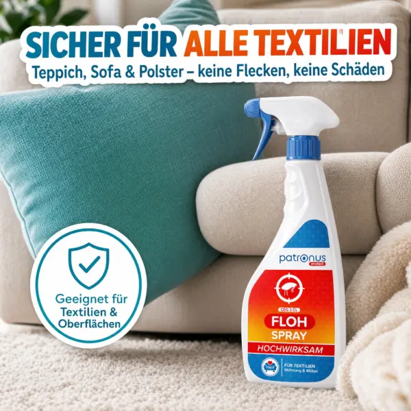 Patronus Floh Spray auf Teppich, Sofa und Decke – sicher für Textilien, keine Flecken