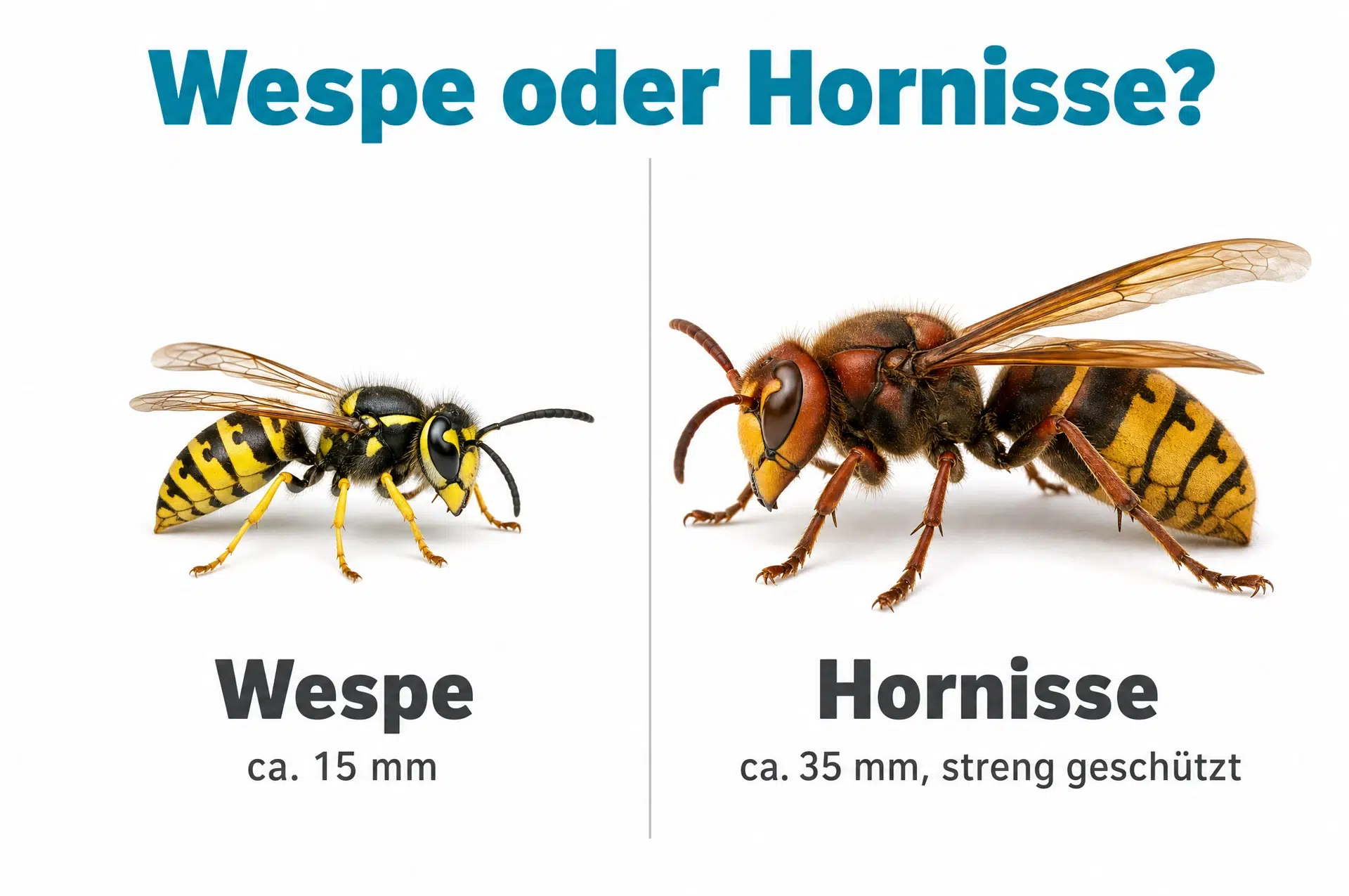Wespe oder Hornisse erkennen – Größenvergleich, Hornisse streng geschützt